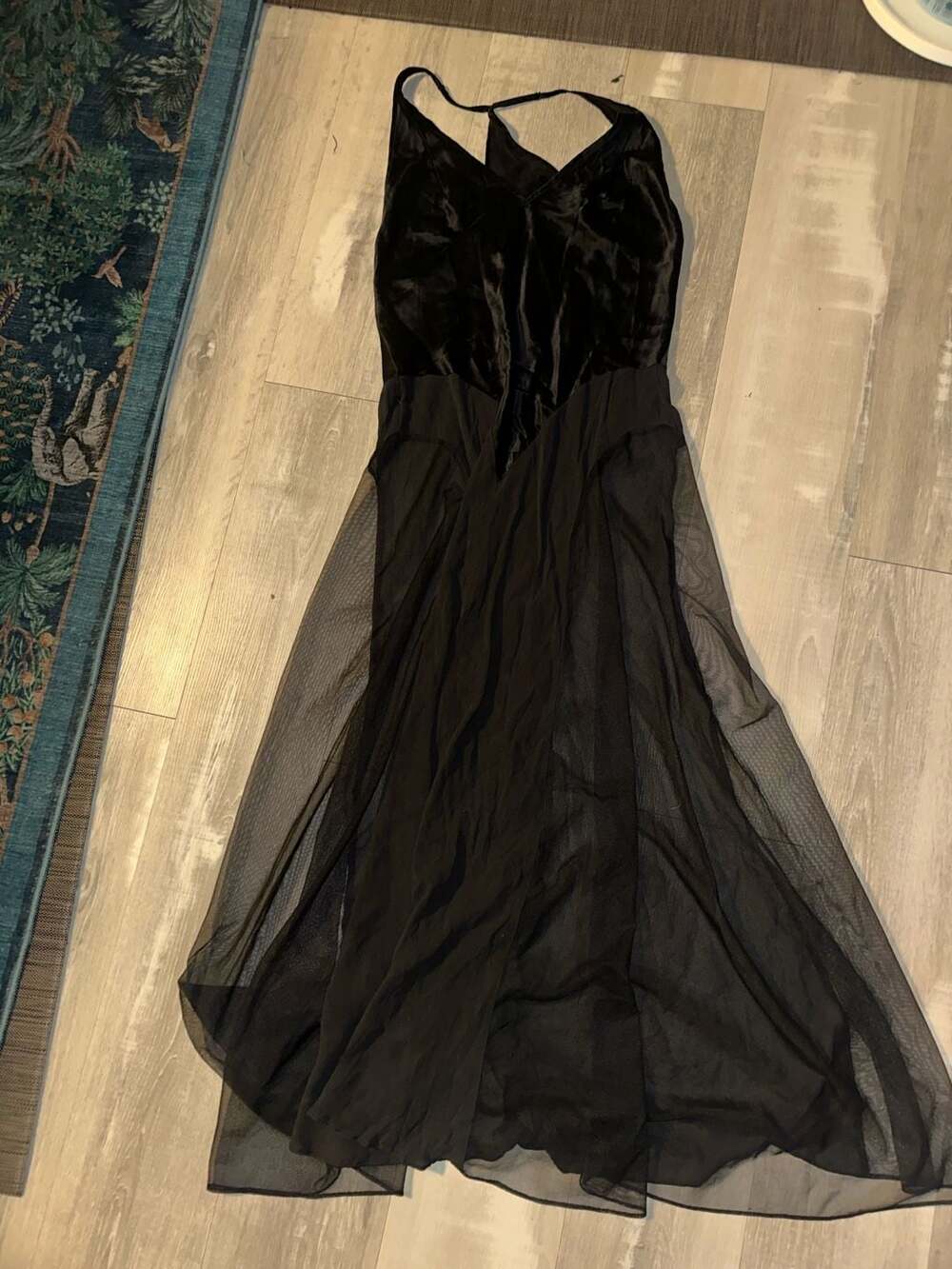 Victoria's Secret Slip Dress Size M Black Velvet Mesh Maxi